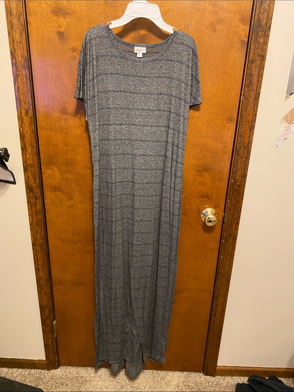 LuLaRoe Grey Striped Short-Sleeve Maxi Dress